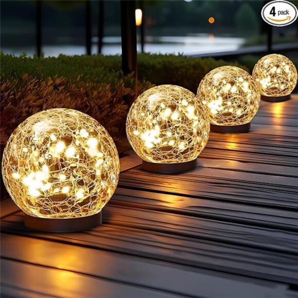 Solar Globe Lights Outdoor Waterproof-Solar Balls for Garden-Cracked Glass Ball - Picture 7 of 7